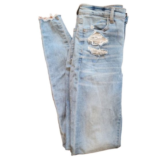 American Eagle Super Hi-Rise Jegging Soft Knit Distressed Light Wash Jeans Sz 4 - Picture 1 of 12